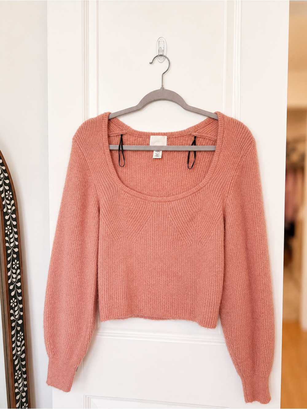 H&M Scoop Neck Cropped Sweater in Dusty Pink
